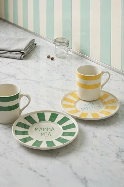 TRENDYOLMİLLA HOME 2-Piece Slogan & Striped Patterned Tea Cup Set 230 Cc Tphs...