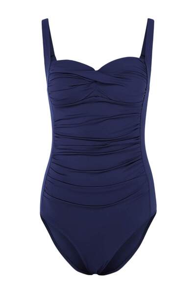 Συλλογή Trendyol Σκούρο Ναυτικό Μπλε Ντραπέ Μπαλκονέ Καλυμμένο Κανονικό Μαγιό...