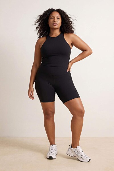 Trendyol Curve Μαύρο πλεκτό αθλητικό κολάν ποδηλασίας/κοντό κολάν μεγάλου μεγ...