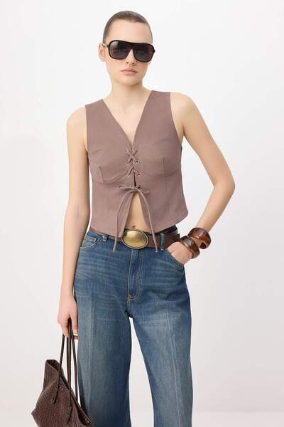 Συλλογή Trendyol Καφέ Υφαντή Μπλούζα TWOSS26BZ00552