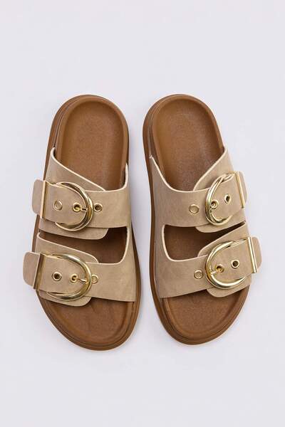 TRENDYOL SHOES Μπεζ Nubuck Γυναικείο Παντόφλες TAKSS26TE00005