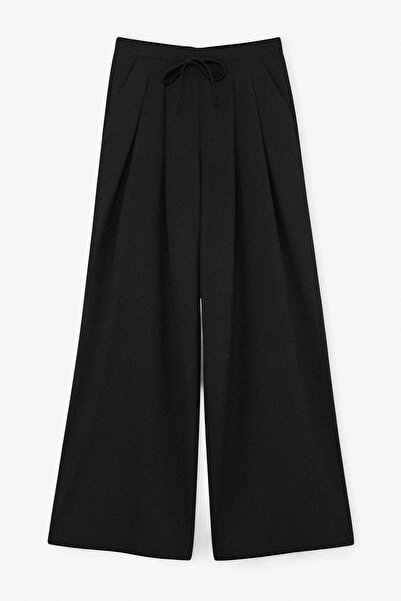 Trendyolmilla  Siyah Beli Lastikli Palazzo İpli Rahat Kalıp Pantolon TDRSS26PL00014