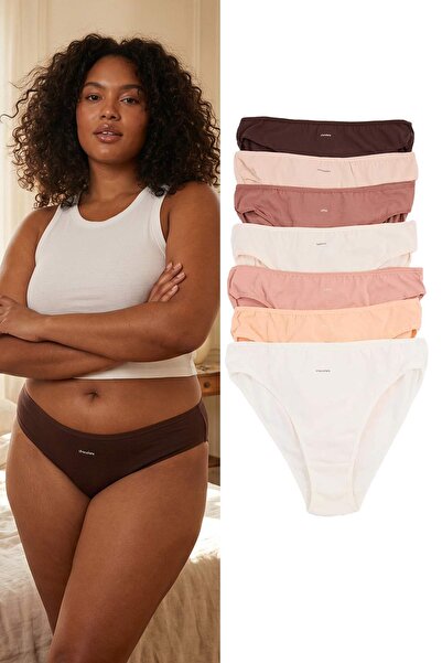 Trendyol Curve Multicolored 7-Pack Cotton Slogan Classic Knitted Panties Tbbs...