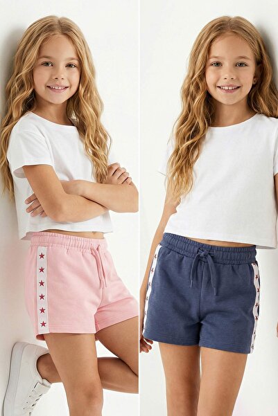 TRENDYOLKIDS Indigo-Pink Σετ 2 τεμαχίων για κορίτσια: Πλεκτό σορτς & βερμούδα...