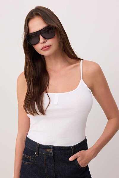 Trendyol Collection Ecru Plain Fitted Pool Collar Spaghetti Strap Sleeveless ...