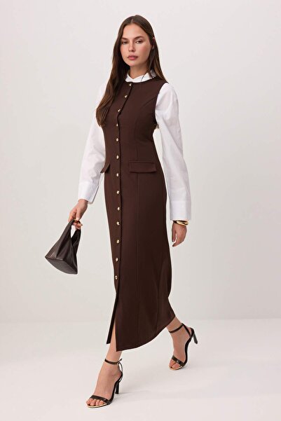 Trendyol Modest Braunes, ungefüttertes, einfarbig gewebtes Kleid und Overall ...