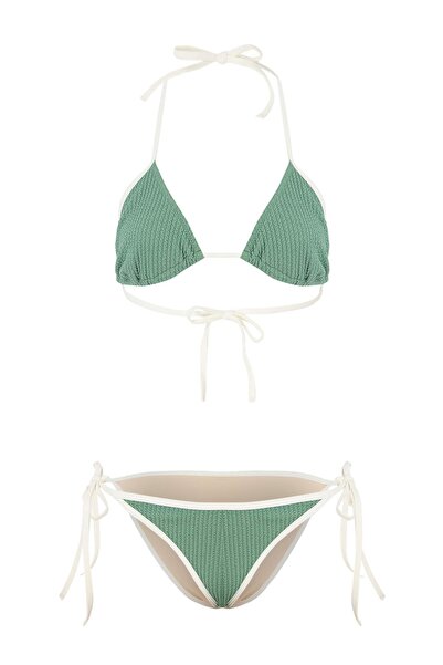 Trendyol Kollektion Grünes Glitzer-Bralette-Set mit hochtailliertem Bikini un...