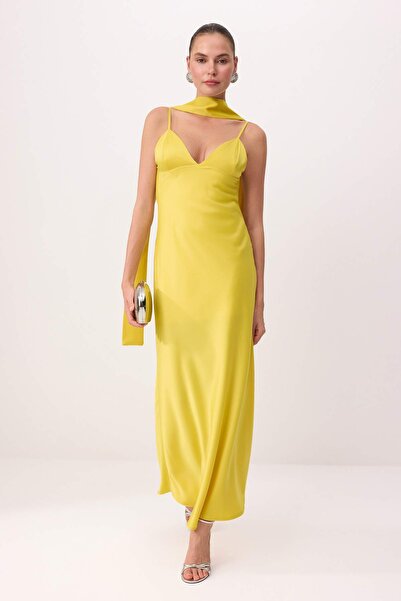 Συλλογή Trendyol Ανοιχτό κίτρινο ίσιο φουλάρι Υφαντό Σατέν Μάξι Με φόδρα Κομψ...
