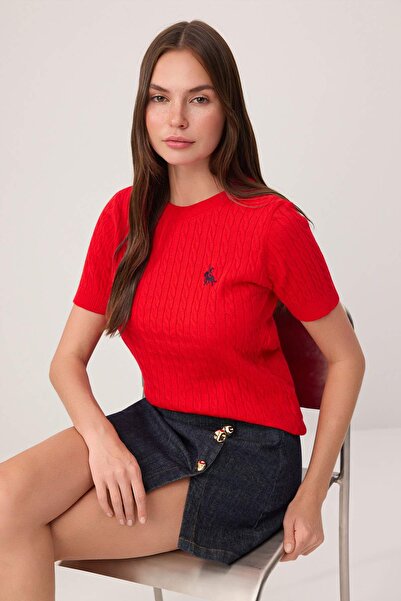 Συλλογή Trendyol Κόκκινη Πλεκτή Μπλούζα με Κέντημα Αλόγου TWOSS26BZ00137