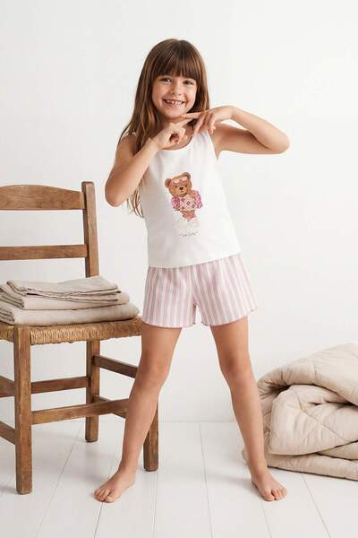 TRENDYOLKIDS Σετ Πλεκτές Πιτζάμες για Κορίτσια με Βολάν Ecru με τύπωμα TKDSS2...