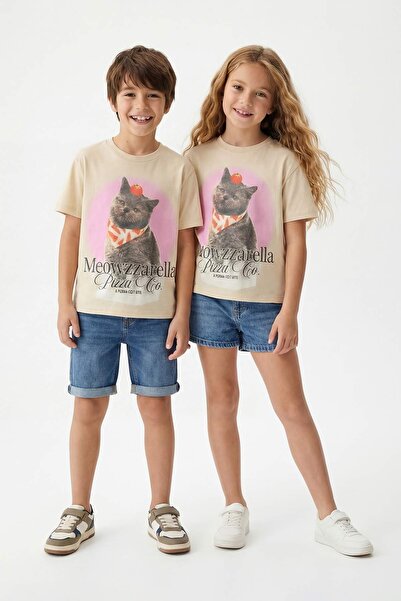 TRENDYOLKIDS تي شيرت محبوك للجنسين بطبعة حجرية TKDSS26TS00032