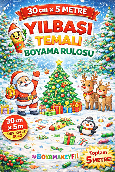 Haydi Dekor Çocuklar Için Yılbaşı Temalı Boyama Rulosu – 30 cm x 5 M | Eğlenc...