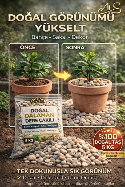 AHS Doğal Dalaman Dere Çakılı Taşı 5 Kg 1-1,5 Cm Dere Çakıl Bahçe Peyzaj Saks...
