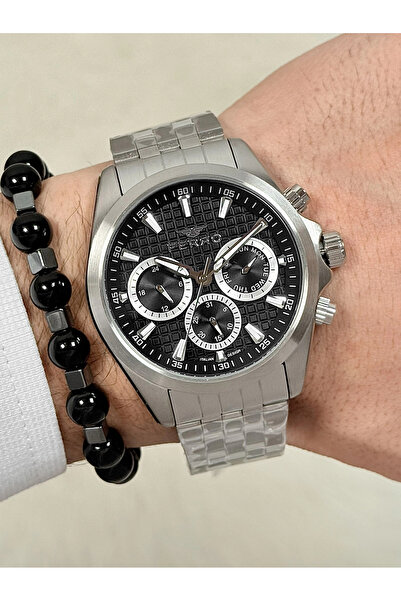 FERRO ساعة يد رجالية بسوار فولاذي فضي FM40158A-A2 جميع الوظائف تعمل بشكل نشط ...