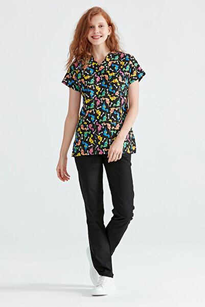 Moodamedikal Dinosaur Patterned Lycra Fabric Surgical Single Top V-Neck Jersey