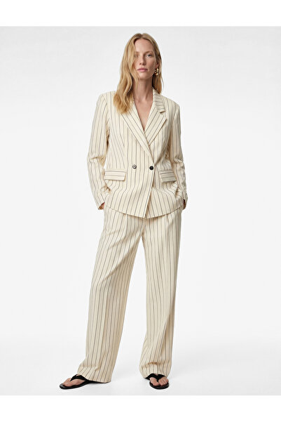 Koton Long Sleeve Pocket Detailed Buttoned Striped Double Breasted Collar Bla...