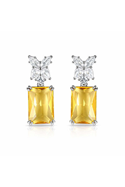 Pursehuit Silver Colour earrings with yellow zirconia stones, Sheela C3