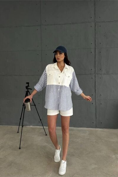 Hiccup JANES Μπλούζα Χαλαρής Γραμμής Ριγέ Με τσέπες