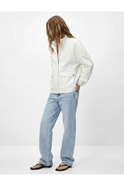 Koton Cep Detaylı Fermuarlı Büzgülü Dik Yaka Mevsimlik Ceket