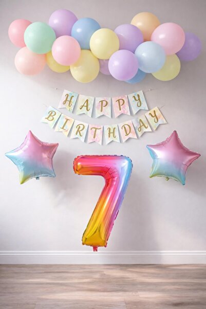 Patladı Gitti Σετ γιορτής γενεθλίων Rainbow Concept για 7 ετών. Φύλλο αλουμιν...