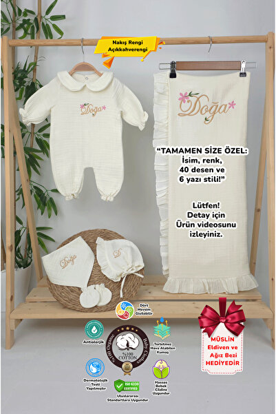 gros shop Yakalı Müslin Kumaş Hastane Çıkış Mevlüt Seti %100 Pamuk Organik (K...