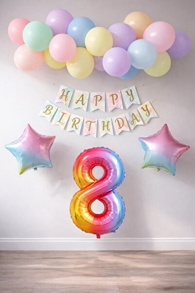 Patladı Gitti Σετ γιορτής γενεθλίων Rainbow Concept για 8 ετών. Φύλλο αλουμιν...