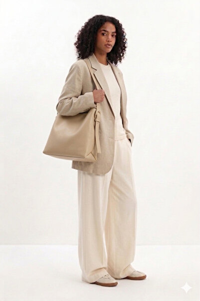 H&D COLLECTİON Τσάντα Shopper μεγάλου μεγέθους από μαλακό δέρμα βιζόν, με κου...