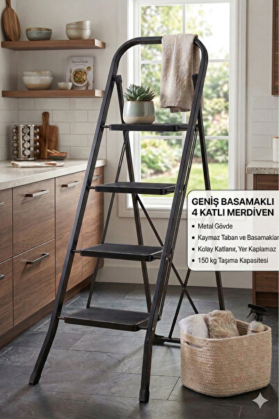 ERTEKPA MiniTower 4 Basamaklı Metal Merdiven - Ekstra Güçlü 150 kg Kapasiteli...