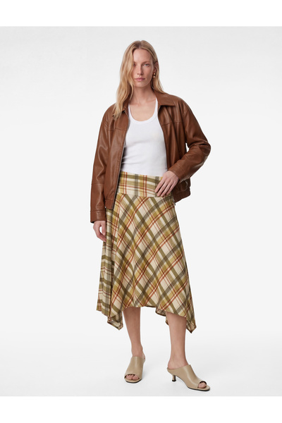 Koton Βαμβακερή καρό μίντι φούστα με ασύμμετρη κοπή