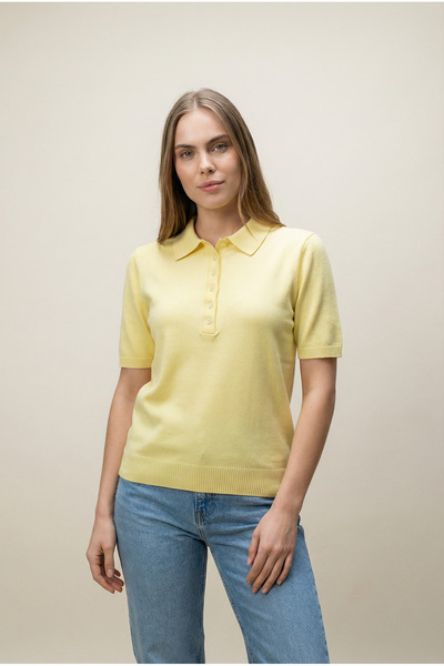 Shophia Γυναικείο πλεκτό μπλουζάκι με κοντό μανίκι με λαιμόκοψη πόλο