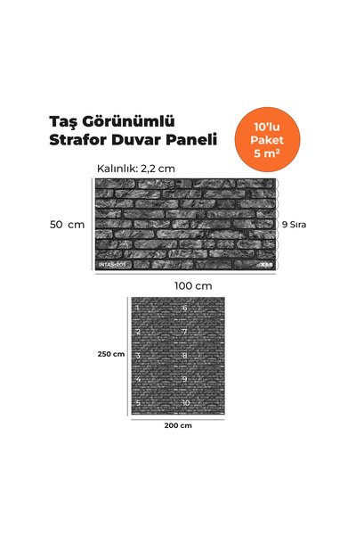 KnB Duvar Panelleri INTAS-905 TAŞ GÖRÜNÜMLÜ 3D STRAFOR DUVAR PANELİ (10'LU PA...