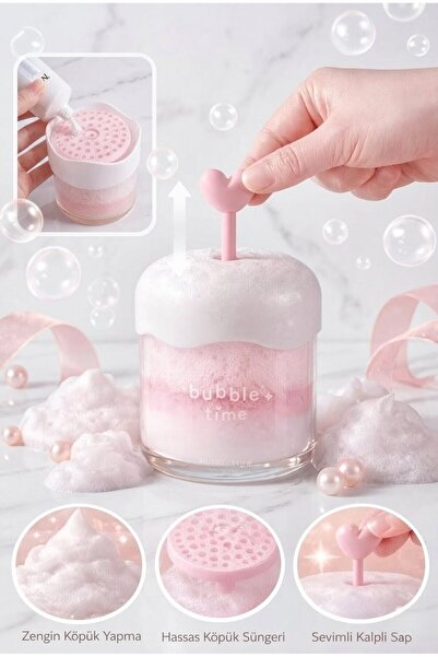 Piraye Shop Köpük Yapıcı Yüz Vücut Yıkama Köpüğü Bubble Maker Şeffaf Pembe