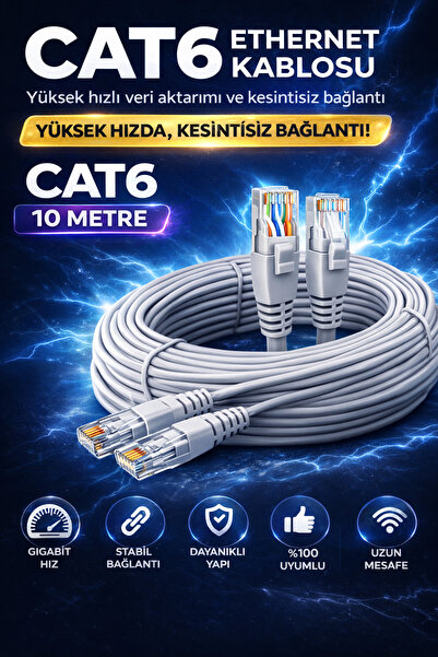 AŞIK STORE CAT6 Ethernet Kablosu 10m Gigabit LAN Kablosu Yüksek Hızlı İnterne...