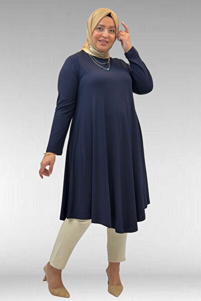 28016 Plus Size Mevlana Combed Cotton Tunic - Navy Blue