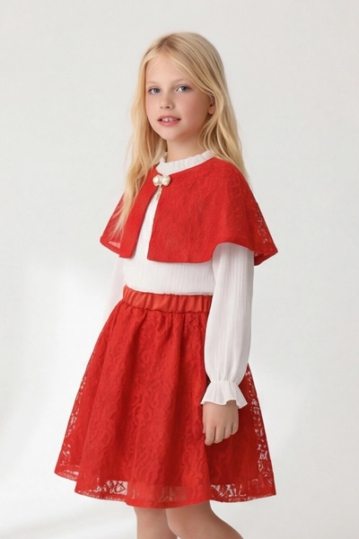 FESSHERA KİDS Set pentru fete cu detaliu din dantelă și pelerină, pentru ocaz...