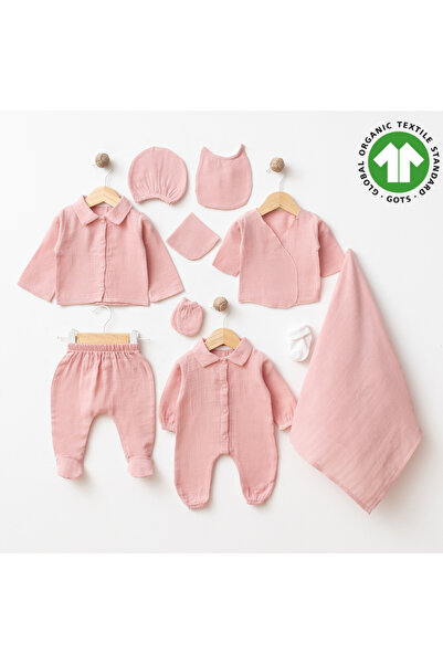 tinibud GOTS Sertifikalı Gül Kurusu %100 Organik Pamuk Müslin Yenidoğan Hasta...