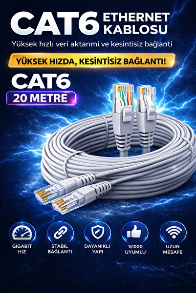 AŞIK STORE CAT6 Ethernet Kablosu 20m Gigabit LAN Kablosu Yüksek Hızlı İnterne...