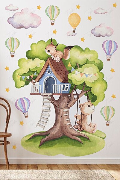TUGİBU ملصق حائط لغرفة الأطفال على شكل بيت الشجرة، زينة جدارية لطيفة على شكل ...