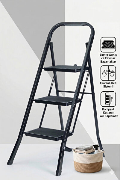ERTEKPA MiniTower 3 Basamaklı Metal Merdiven - Ekstra Güçlü 150 kg Kapasiteli...