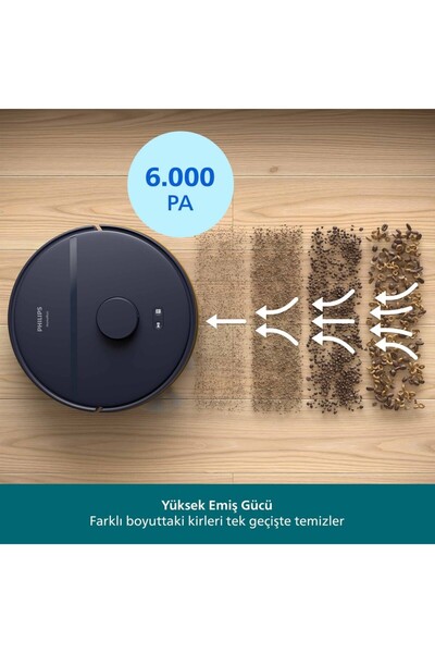 Philips Hepa Filtreli Islak ve Kuru Temizlik Robotu, 6000Pa Yüksek Emiş Gücü ...