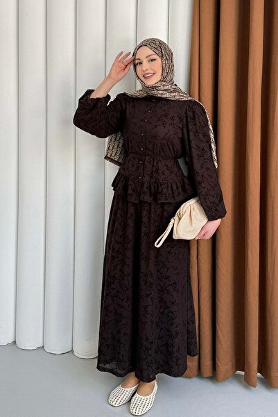 MissPul Set floral dublu cu fustă din fleece, cu detalii în interior A cu căp...