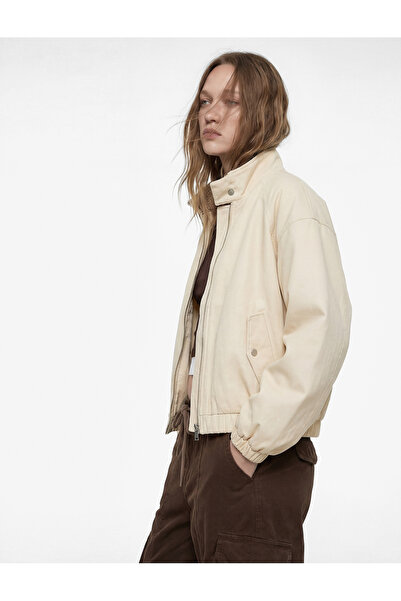 Koton Cotton Long Sleeve Stand Collar Zipper Pocket Seasonal Jacket