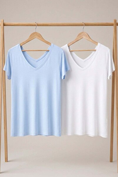 COTENCONCEPT 2 bucăți tricouri cu decolteu în V față și spate basic