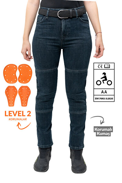 Soho Riders Falcon Korumalı Kadın Motosiklet Pantolonu Mavi AA CE - Level 2 D...