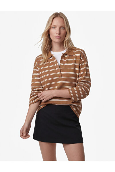 Koton Φούτερ με μακριά μανίκια και κουμπιά Βαμβάκι σειρών, με λαιμόκοψη πόλο ...