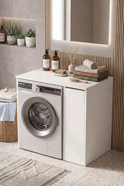 Yurudesign Siena Çamaşır Makinesi Dolabı Çekmeceli Beyaz Sa1-w
