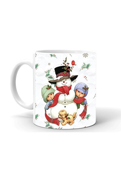 Kumbara Hediyelik New Year Christmas Themed Printed Ceramic White Mug