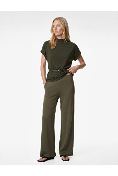 Koton Κοντομάνικη μακριά μπλούζα με ζώνη και όρθιο γιακά