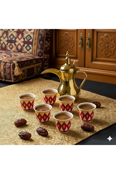 KB طقم فناجين قهوة عربية من السيراميك، 6 قطع، سعة 70 مل، مع صندوق بتصميم القم...