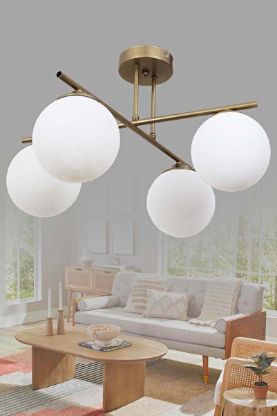 Taşcan Aydınlatma Jade 4 Lü Eskitme Avize Beyaz Camlı Dekoratif Tasarım Yatak...